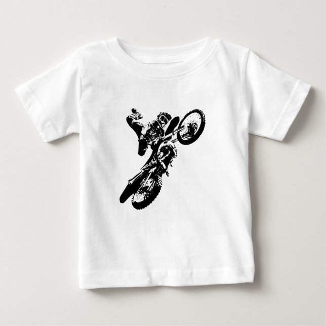 Camiseta Para Bebê Pop de Arte Branca Negra Motocross Motorcyesporte (Frente)