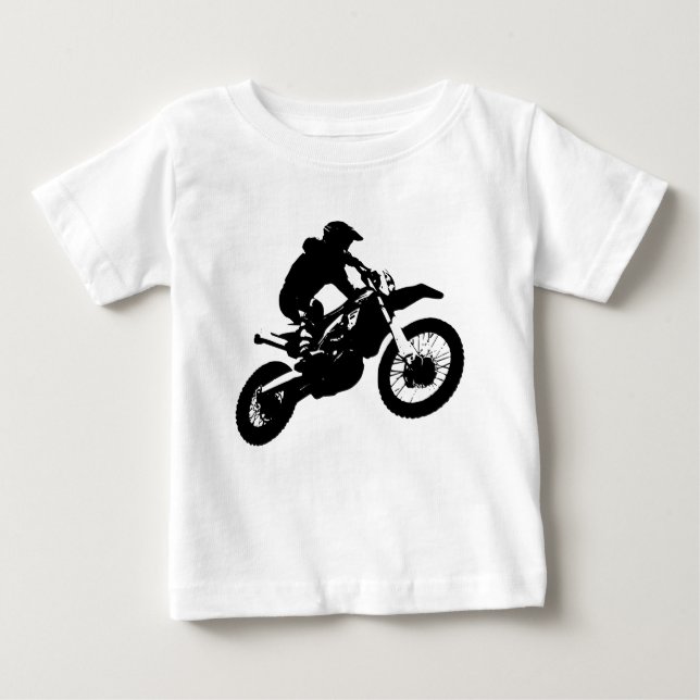 Camiseta Para Bebê Pop de Arte Branca Negra Motocross Motorcyesporte (Frente)