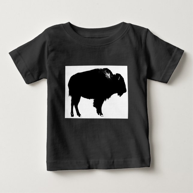 Camiseta Para Bebê Pop de Arte de Bison Bison Branco e Preto (Frente)