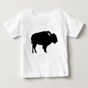 Camiseta Para Bebê Pop de Arte de Bison Bison Branco e Preto