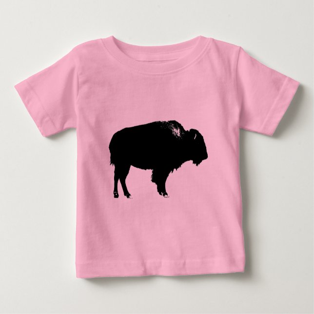 Camiseta Para Bebê Pop de Arte de Bison Bison Branco e Preto (Frente)