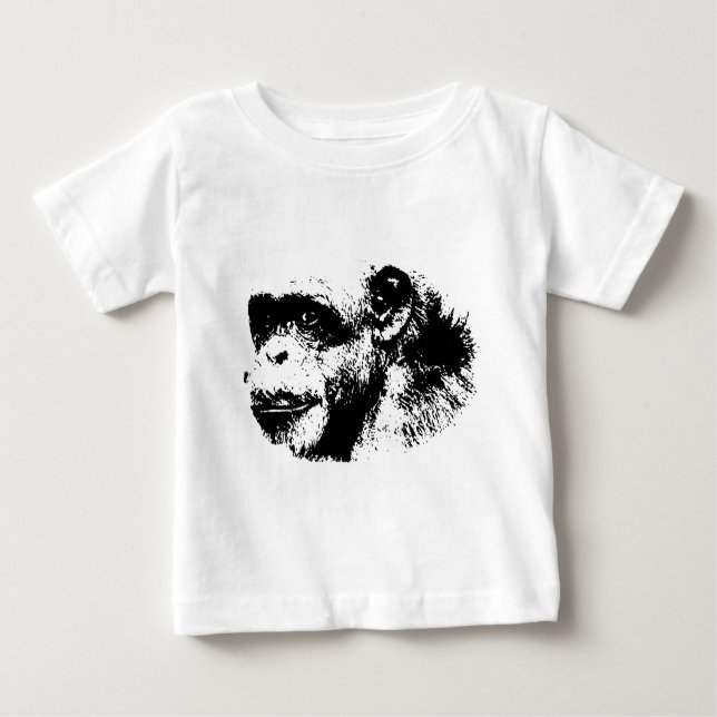 Camiseta Para Bebê Pop de arte em chimpanzé preto-e-branco (Frente)