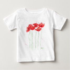Camiseta Para Bebê Poppies flores vermelhas Flores silvestres Aquarel