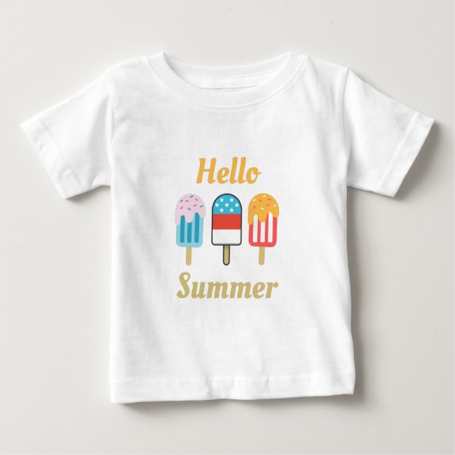 Camiseta Para Bebê Popsicle Hello Summer T-Shirt (Frente)