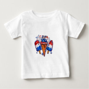 Camiseta Para Bebê Popsicles Patriótico Sorvete 4 de julho