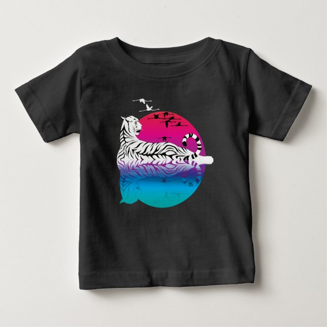 Camiseta Para Bebê Pôr do Sol Branco Tigre (Frente)