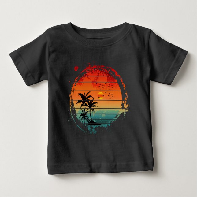 Camiseta Para Bebê pôr do sol da moda com palmeira (Frente)