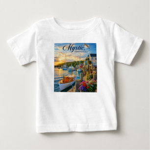 Camiseta Para Bebê Pôr do sol no porto de Mystic, Connecticut