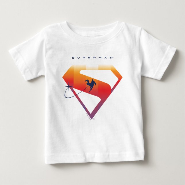Camiseta Para Bebê Pôr do Sol Planar Superman Escudo (Frente)