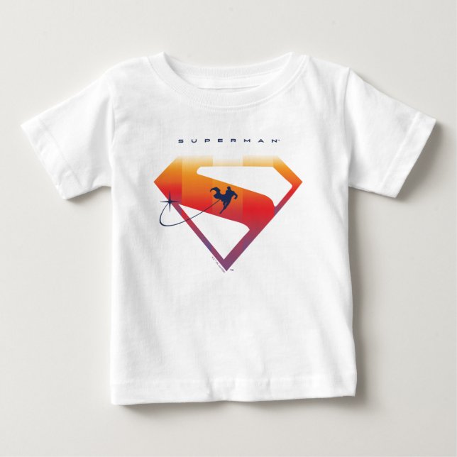 Camiseta Para Bebê Pôr do Sol Superman Escudo Voar (Frente)