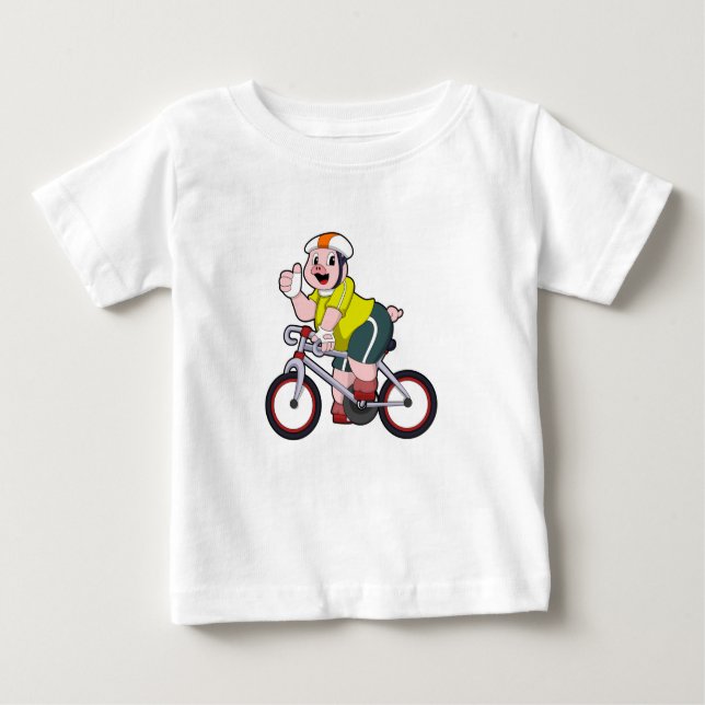 Camiseta Para Bebê Porco com Bicicleta e Capacete (Frente)
