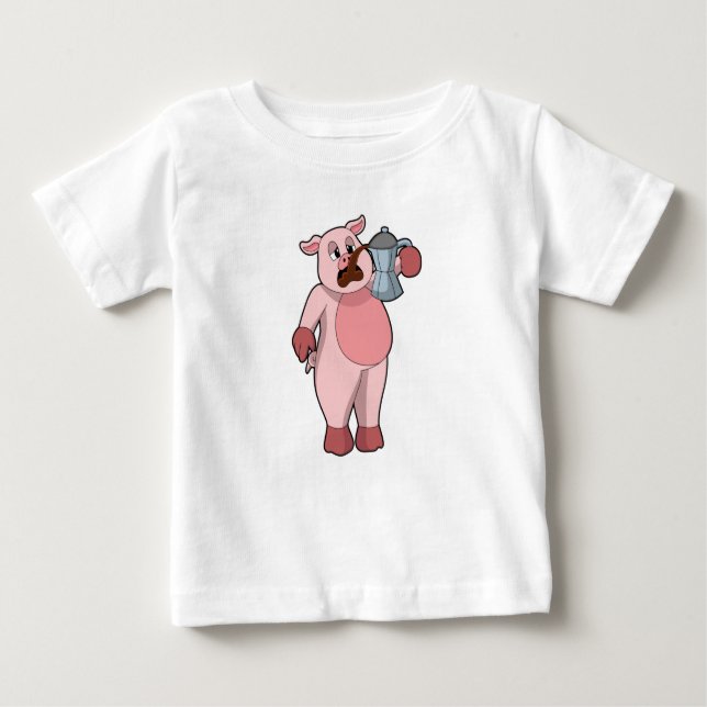 Camiseta Para Bebê Porco com pote de café (Frente)