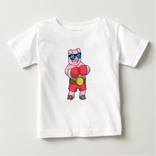 Camiseta Para Bebê Porco como Boxer com luvas in a box