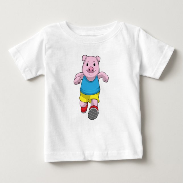 Camiseta Para Bebê Porco como Executante em Execução (Frente)