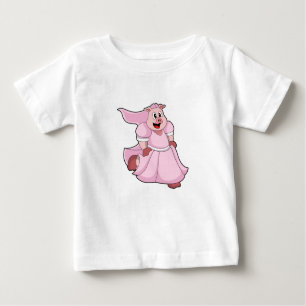 Camiseta Para Bebê Porco como noiva com vestido de noiva