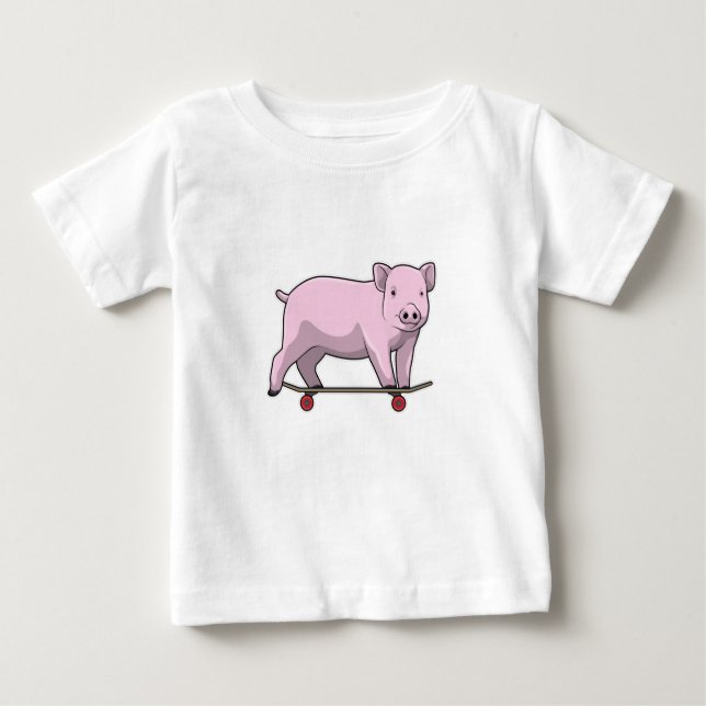 Camiseta Para Bebê Porco como Patinador com skate (Frente)
