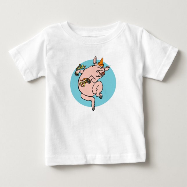 Camiseta Para Bebê Porco dançante (Frente)