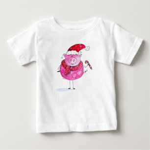 Camiseta Para Bebê Porco de Natal Whimsso