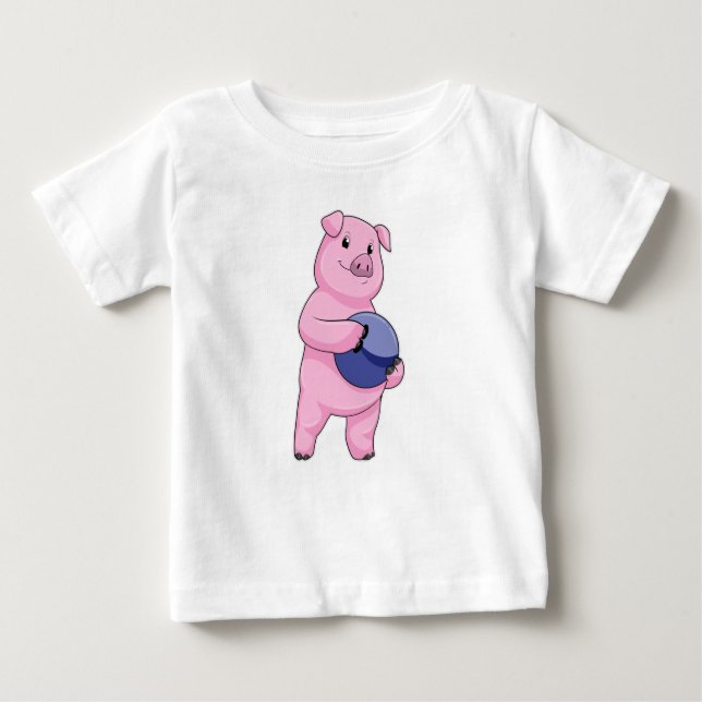 Camiseta Para Bebê Porco na Boliche com Bola de boliche (Frente)