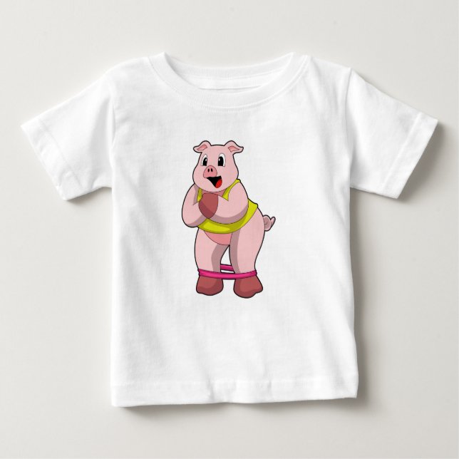 Camiseta Para Bebê Porco na Malhação com banda de borracha (Frente)
