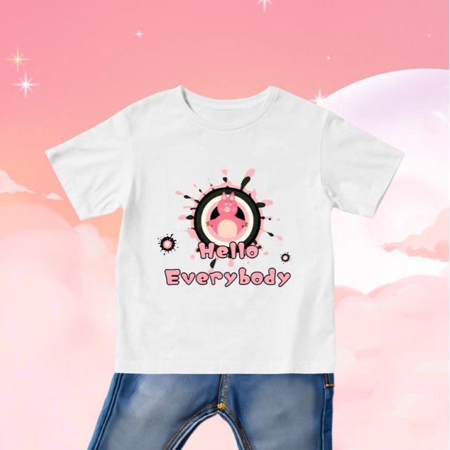 Camiseta Para Bebê Porco rosa engraçado (Criador carregado)