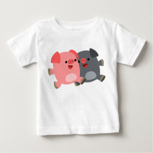 Camiseta Para Bebê Porcos de desenho brancos, pretos e brancos