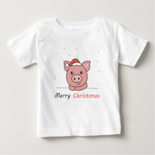 Camiseta Para Bebê Porcos de inverno com neve de Natal