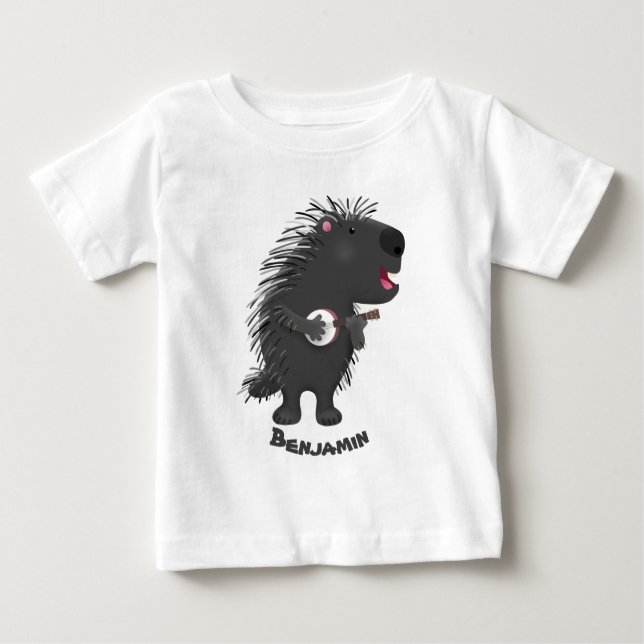 Camiseta Para Bebê Porcupine engraçado bonito tocando cartum banjo (Frente)