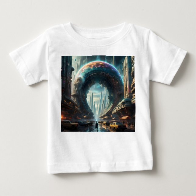 Camiseta Para Bebê Portal Futurístico do Planeta de Alienígena com Po (Frente)