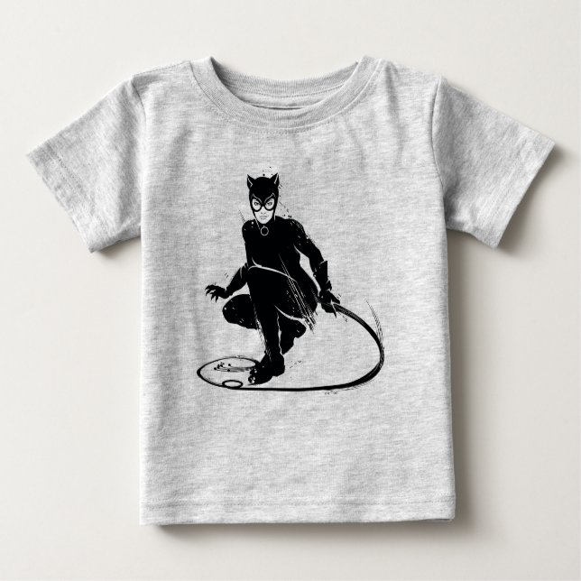 Camiseta Para Bebê Pose de Pincel da Mulher-Gato (Frente)
