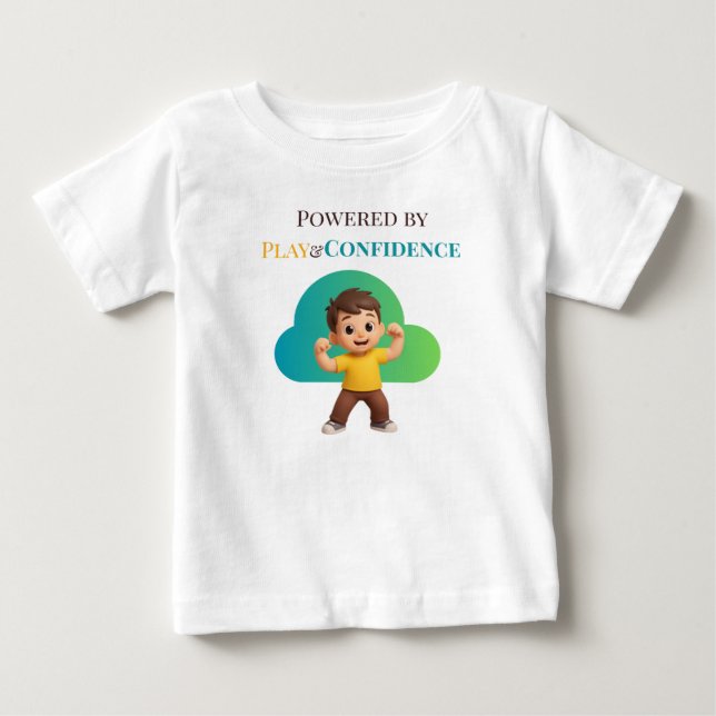 Camiseta Para Bebê Powered by Play and Confidence (Frente)