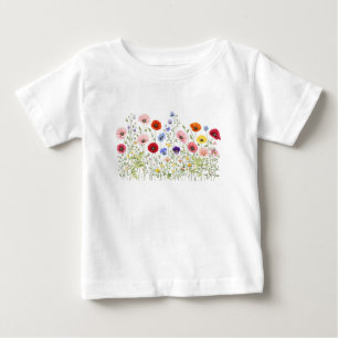 Camiseta Para Bebê Prado de flores silvestres com florações naturais