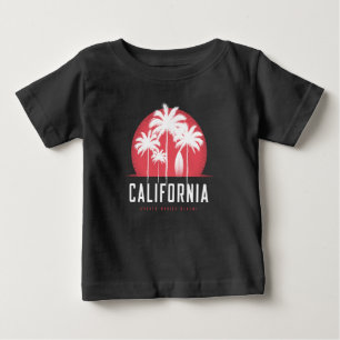Camiseta Para Bebê Praia de Santa Mônica Califórnia Palmeira Retro
