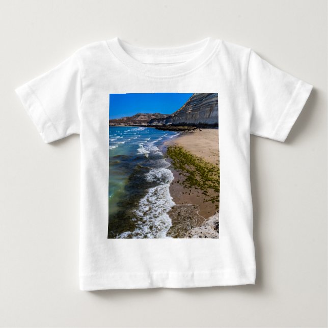 Camiseta Para Bebê Praia em Puerto Piramides, Argentina (Frente)