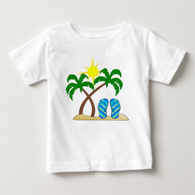 Camiseta Para Bebê Praia Fofa com Palmeiras Bebê (Frente)