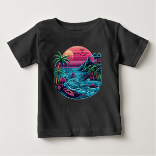 Camiseta Para Bebê Praia neon tropical/havaiana