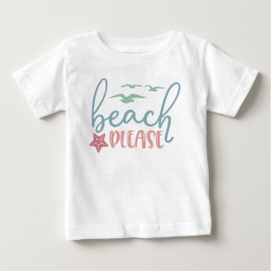 Camiseta Para Bebê Praia Por Favor Estrela Peixes Gaivotas Diversão