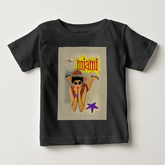 Camiseta Para Bebê Praia Vintage Miami (Frente)