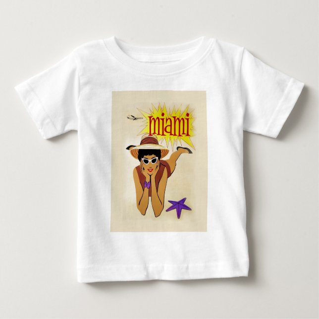 Camiseta Para Bebê Praia Vintage Miami (Frente)
