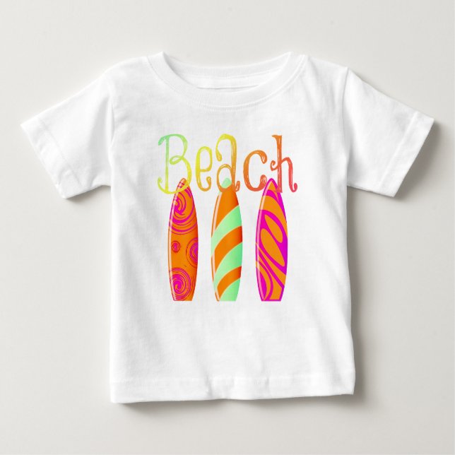 Camiseta Para Bebê Pranchas Coloridas Praia (Frente)