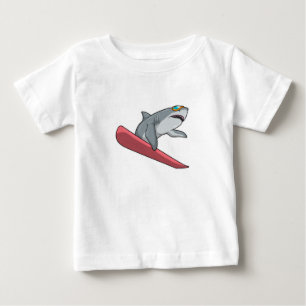 Camiseta Para Bebê Pranchista de Neve Tubarão Prancha de Neve