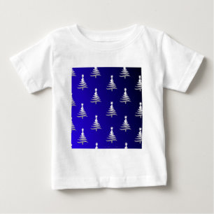 Camiseta Para Bebê Prata das Árvores de Natal em Azul Cobalto