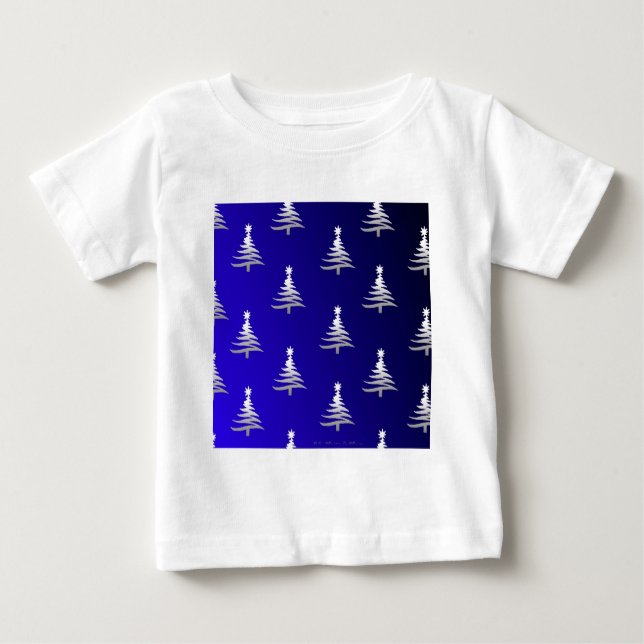 Camiseta Para Bebê Prata das Árvores de Natal em Azul Cobalto (Frente)