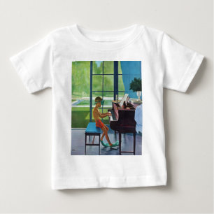 Camiseta Para Bebê Prática de Piano no Poolside