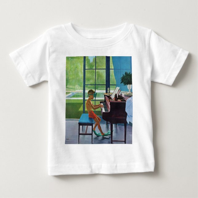 Camiseta Para Bebê Prática de Piano no Poolside (Frente)