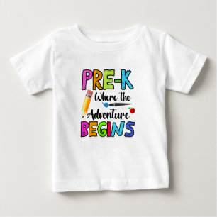 Camiseta Para Bebê Pré-K Onde Começa A Aventura