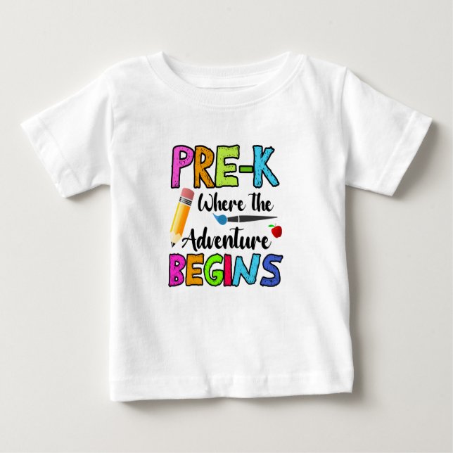 Camiseta Para Bebê Pré-K Onde Começa A Aventura (Frente)