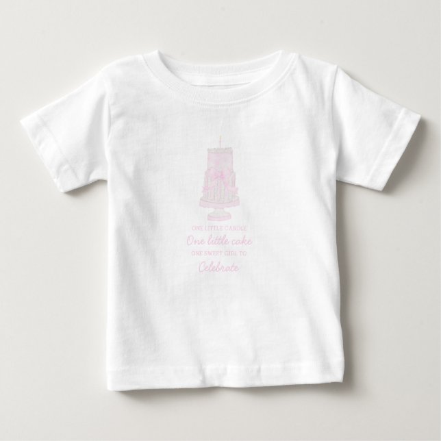 Camiseta Para Bebê Pré-Pink Birthday Cake Primeiro aniversário Editáv (Frente)