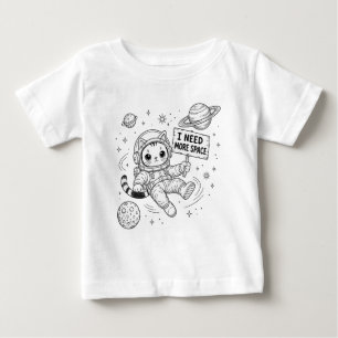 Camiseta Para Bebê Preciso de Mais Espaço Gato Astronauta Engraçado