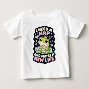 Camiseta Para Bebê Preciso de um cochilo e talvez de um humor de sapo
